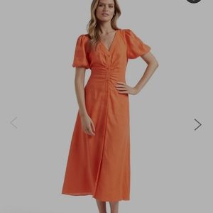 EVER NEW sz8 Arabella Puff Sleeve Shirt Dress Orange